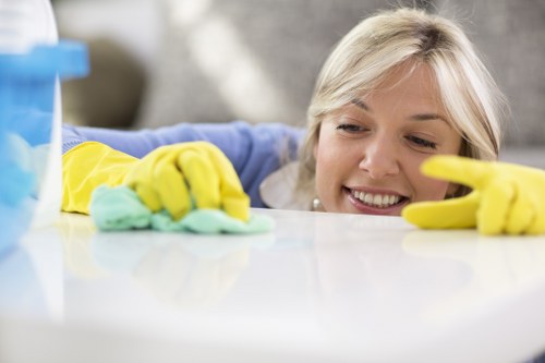 Tile floor being cleaned by specialist